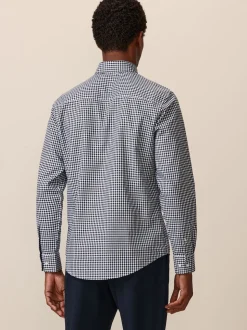 Navy Blue Gingham Regular Fit Easy Iron Button Down Oxford Shirt