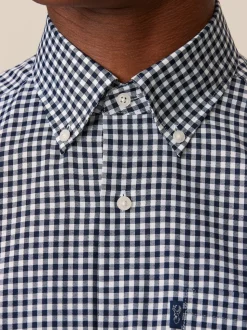 Navy Blue Gingham Regular Fit Easy Iron Button Down Oxford Shirt