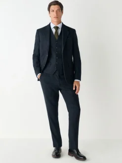 Navy Blue Herringbone Wool Blend Suit Waistcoast