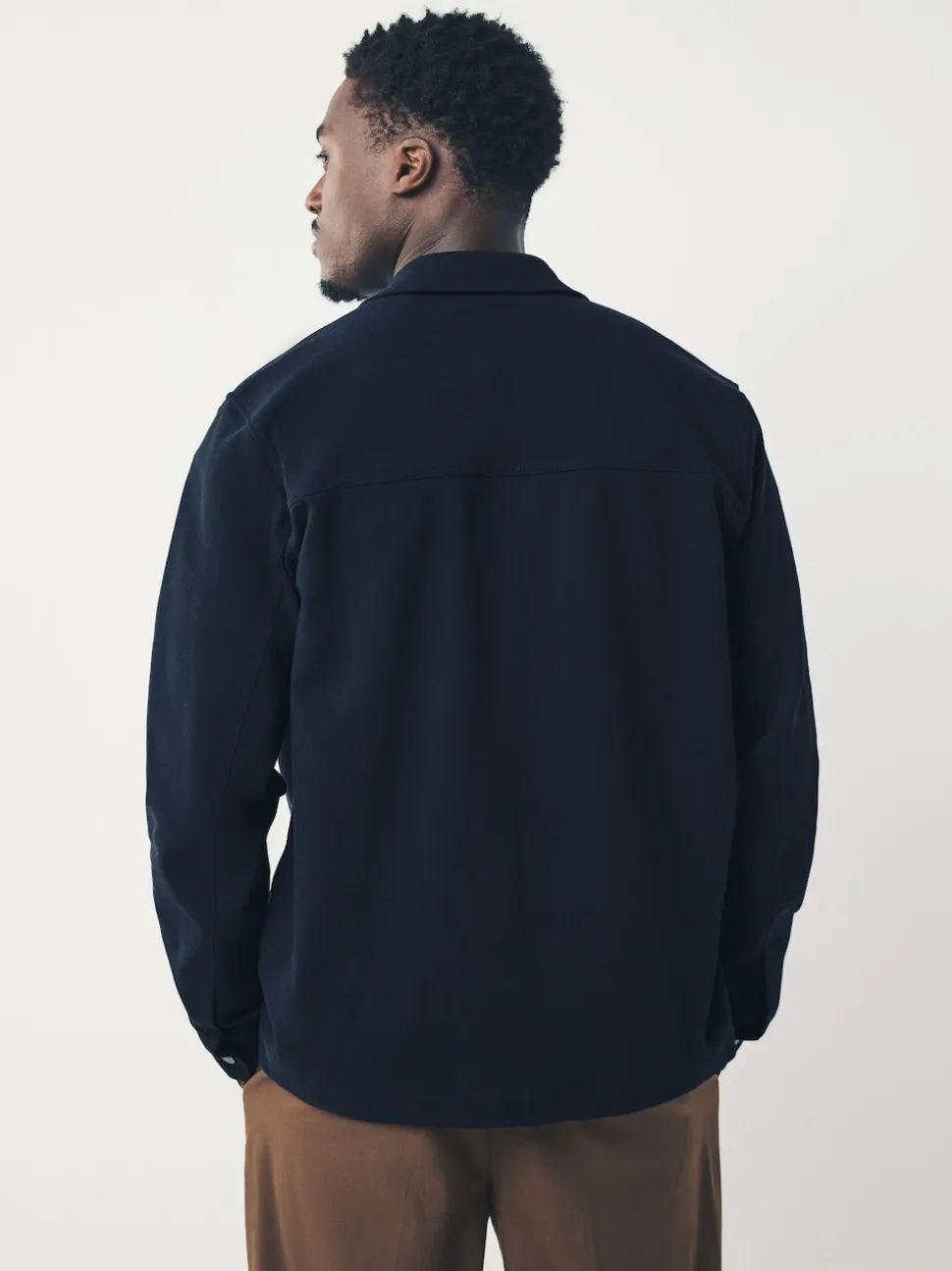 Navy Blue Jersey Twill Popper Shacket