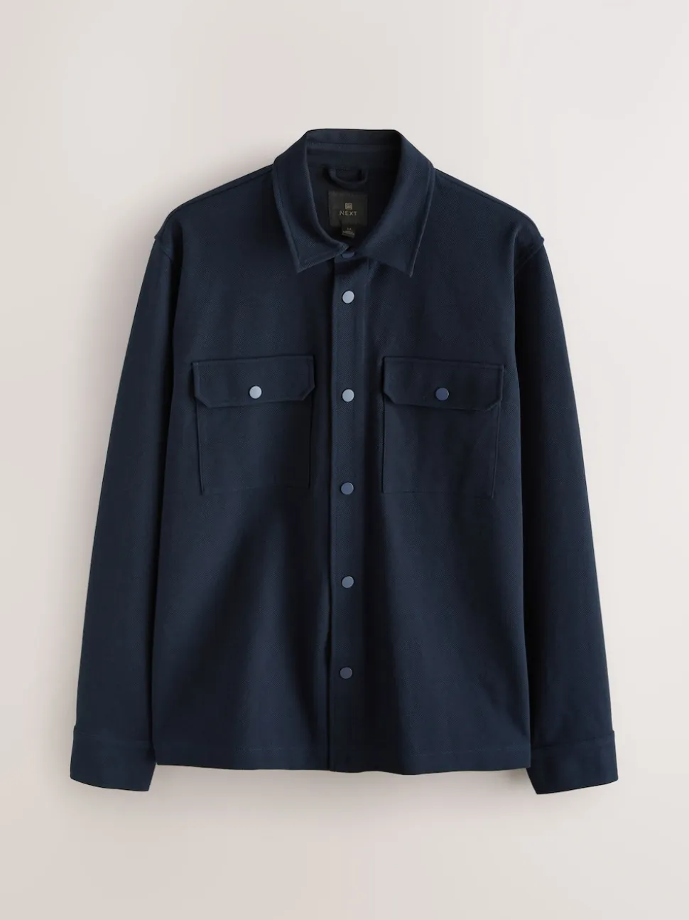 Navy Blue Jersey Twill Popper Shacket