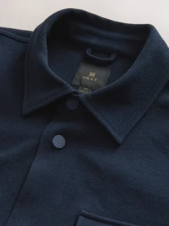 Navy Blue Jersey Twill Popper Shacket