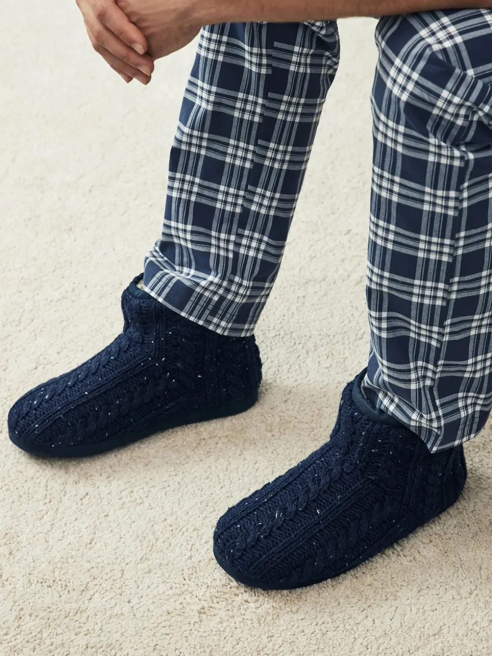 Navy Blue Knitted Boot Slippers