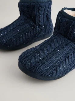 Navy Blue Knitted Boot Slippers