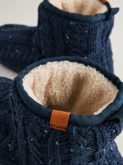 Navy Blue Knitted Boot Slippers