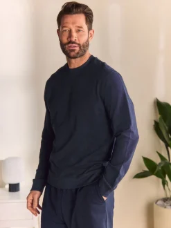 Navy Blue Lightweight Crew Neck Sweatshirt
