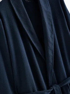 Navy Blue Lightweight Waffle Dressing Gown
