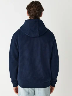 Navy Blue Linear Texture Hoodie