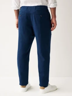 Navy Blue Linen Viscose Drawstring Trousers