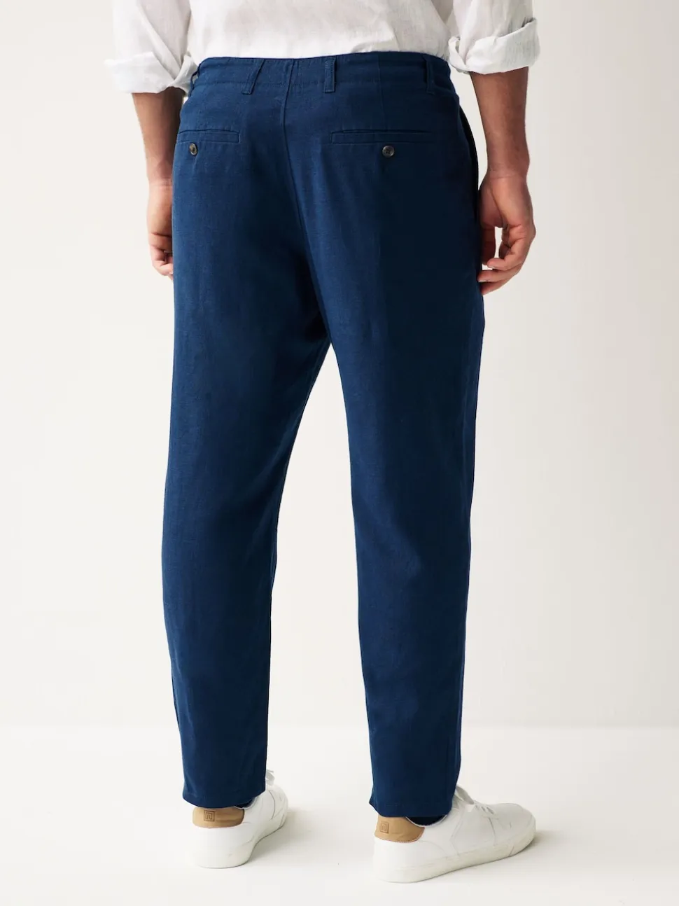 Navy Blue Linen Viscose Drawstring Trousers