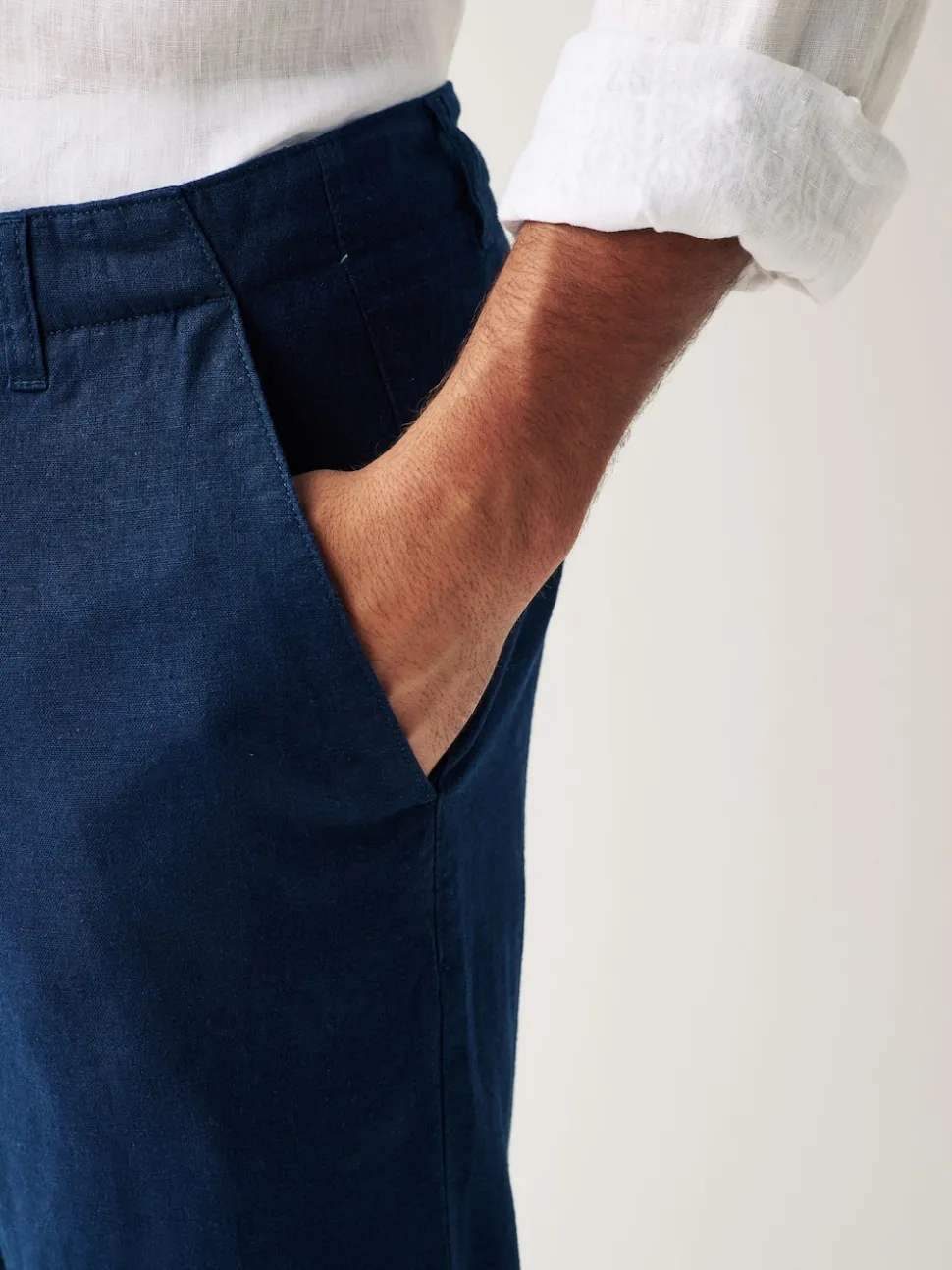 Navy Blue Linen Viscose Drawstring Trousers