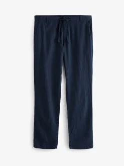Navy Blue Linen Viscose Drawstring Trousers