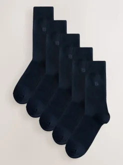 Navy Blue Logo 5 Pack Embroidered Lasting Fresh Socks