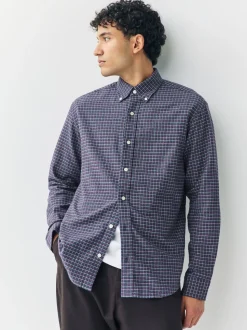 Navy Blue Long Sleeve Check Shirt