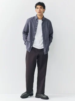 Navy Blue Long Sleeve Check Shirt