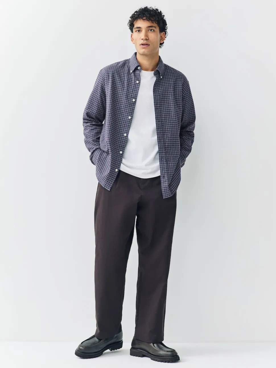 Navy Blue Long Sleeve Check Shirt