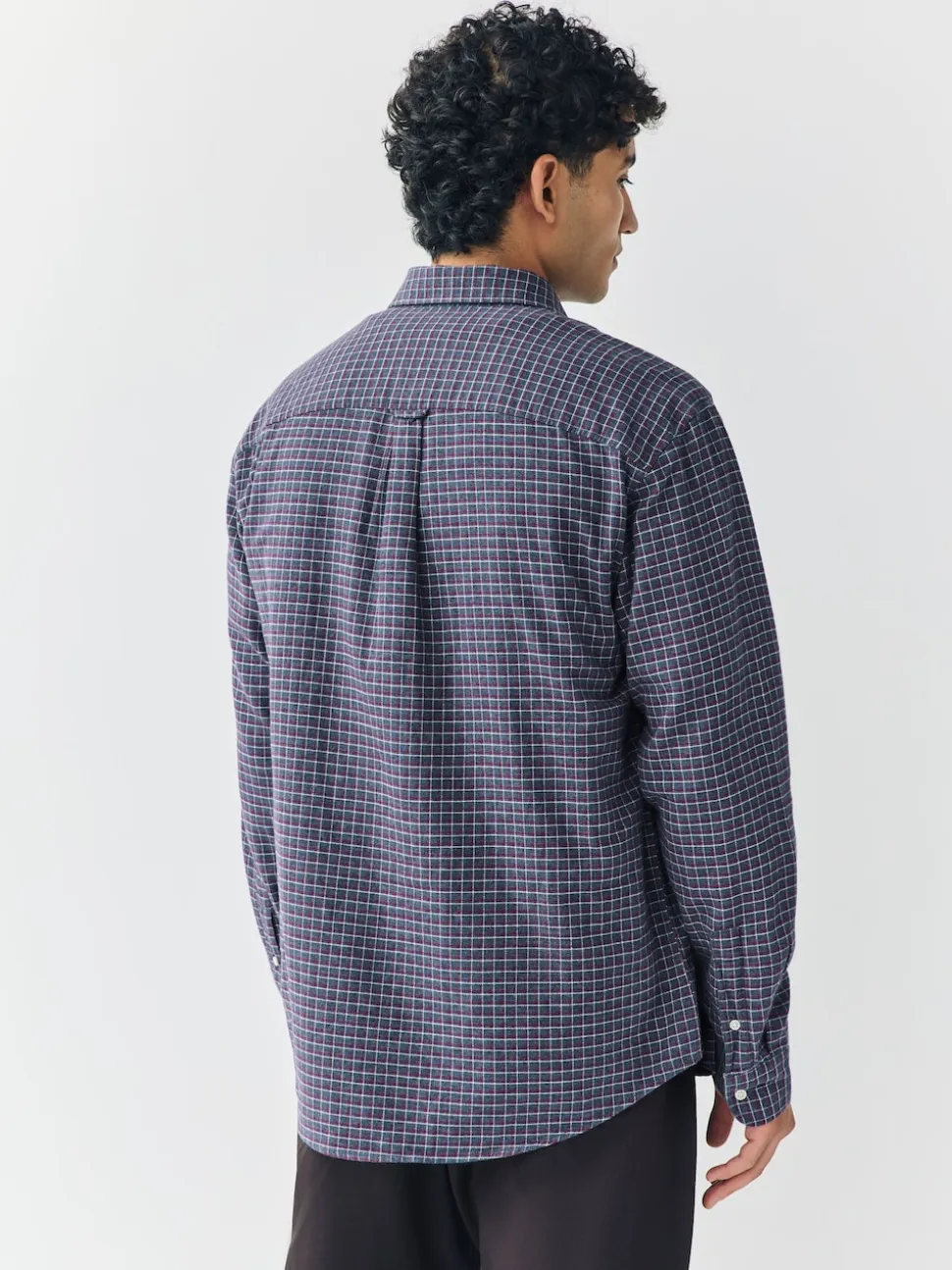 Navy Blue Long Sleeve Check Shirt