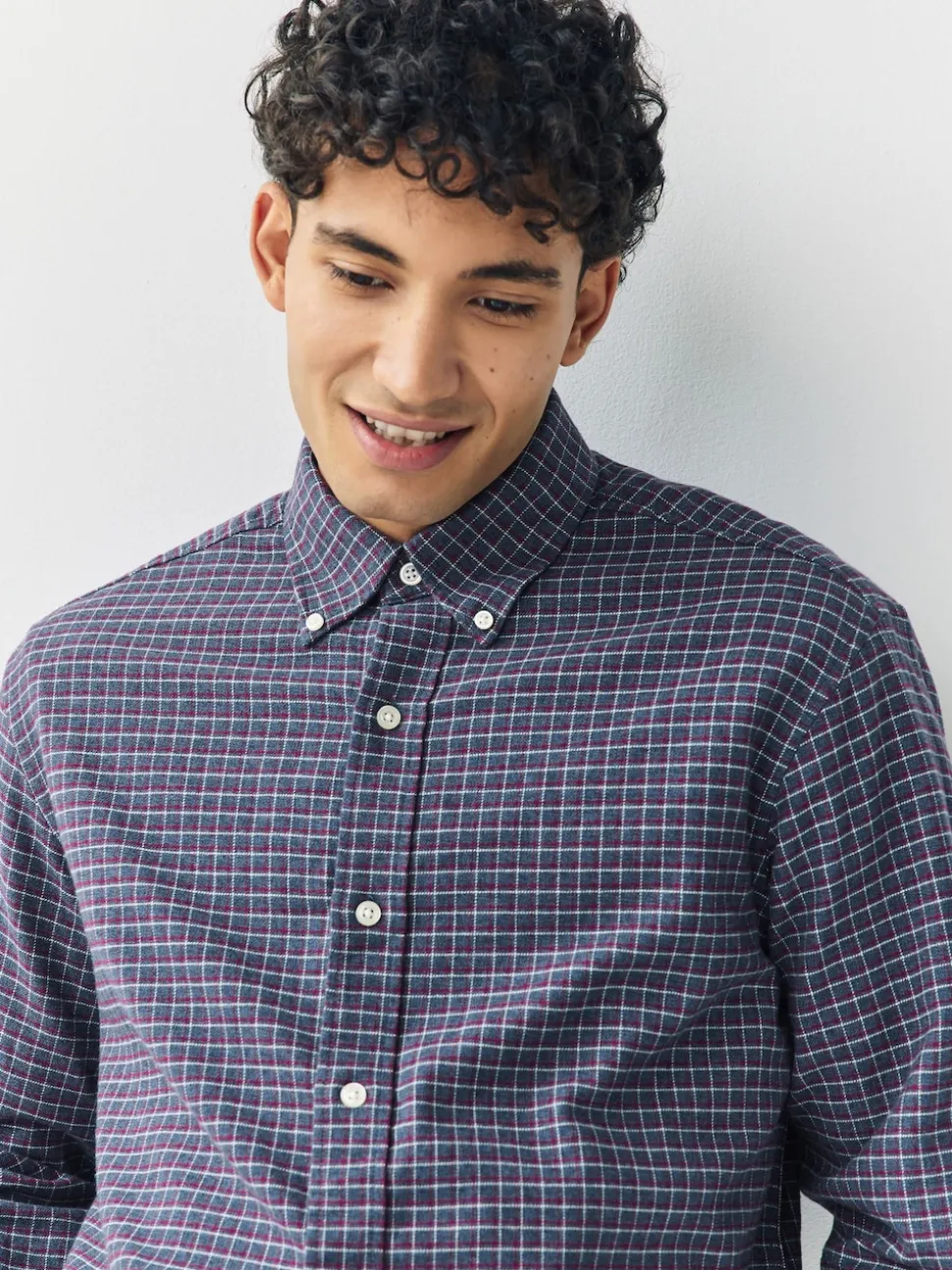 Navy Blue Long Sleeve Check Shirt