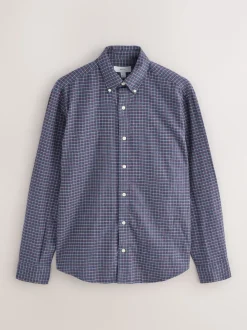 Navy Blue Long Sleeve Check Shirt