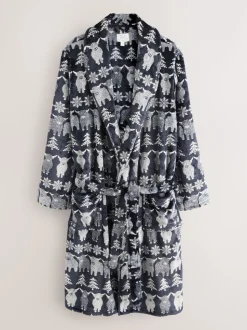 Navy Blue Matching Family Christmas Fairisle Pattern Hamish The Highland Cow Dressing Gown