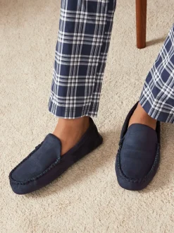 Navy Blue Moccasin Slippers