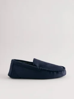 Navy Blue Moccasin Slippers