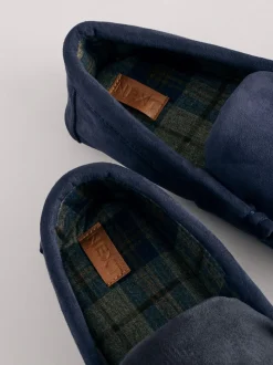 Navy Blue Moccasin Slippers