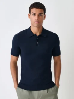 Navy Blue Muscle Fit Cotton Rich Short Sleeve Knit Polo Shirt