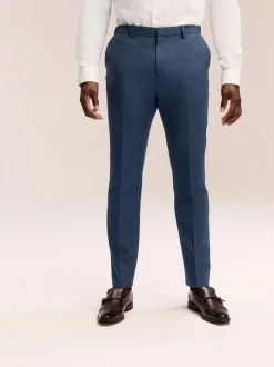 Navy Blue Muscle Fit Elasticated Waist Motionflex Stretch Smart Trousers
