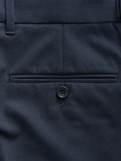 Navy Blue Muscle Fit Elasticated Waist Motionflex Stretch Smart Trousers