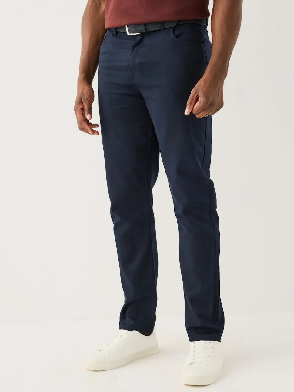 Navy Blue Muscle Fit Smart Brushed Cotton TENCEL™ Lyocell Blend Chinos With Belt
