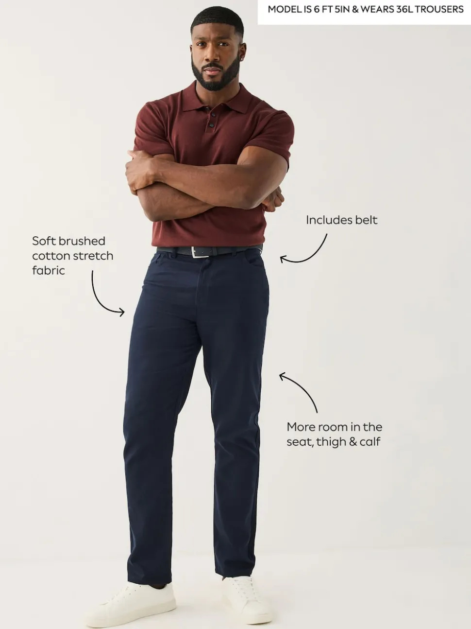 Navy Blue Muscle Fit Smart Brushed Cotton TENCEL™ Lyocell Blend Chinos With Belt