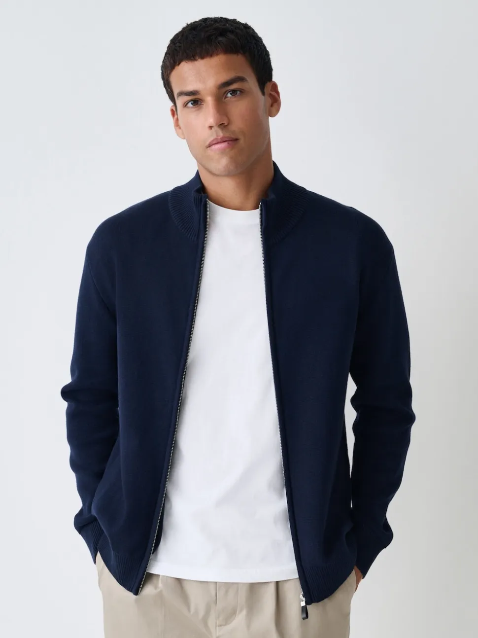 Navy Blue N.Premium Regular Fit 100% Cotton Premium Zip-Through Cardigan
