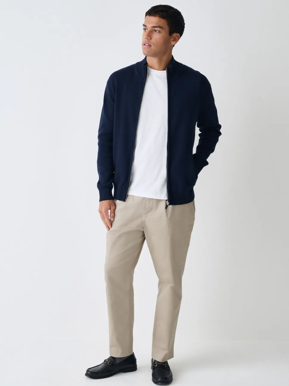 Navy Blue N.Premium Regular Fit 100% Cotton Premium Zip-Through Cardigan