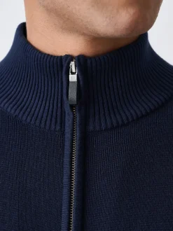 Navy Blue N.Premium Regular Fit 100% Cotton Premium Zip-Through Cardigan