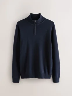 Navy Blue Plain N.Premium Regular Fit 100% Cotton Premium Quarter Zip Jumper