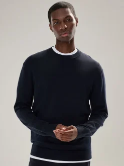 Navy Blue Plain Regular Fit Cotton Rich Crew Neck Jumper