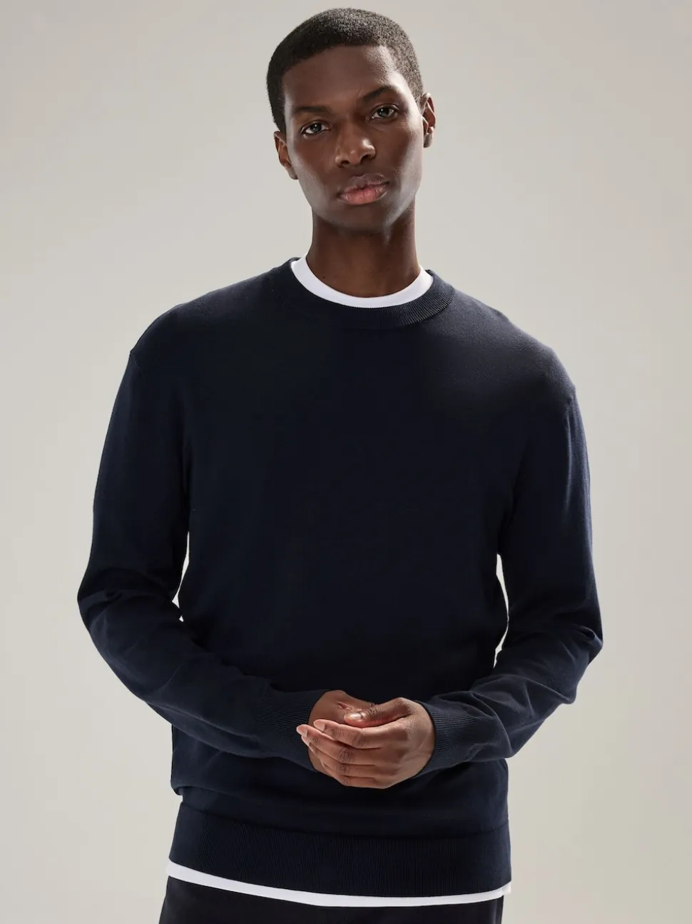 Navy Blue Plain Regular Fit Cotton Rich Crew Neck Jumper