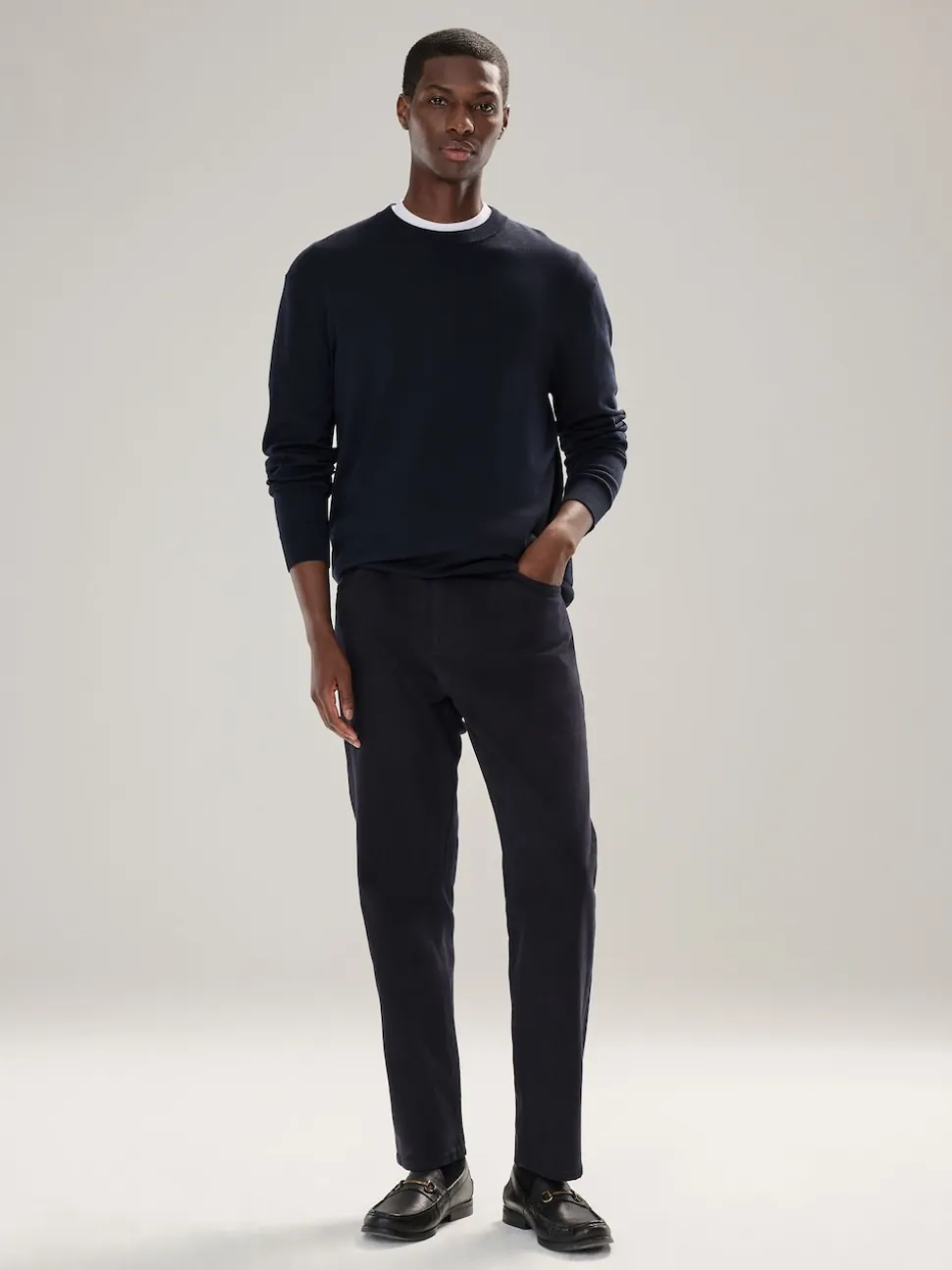 Navy Blue Plain Regular Fit Cotton Rich Crew Neck Jumper