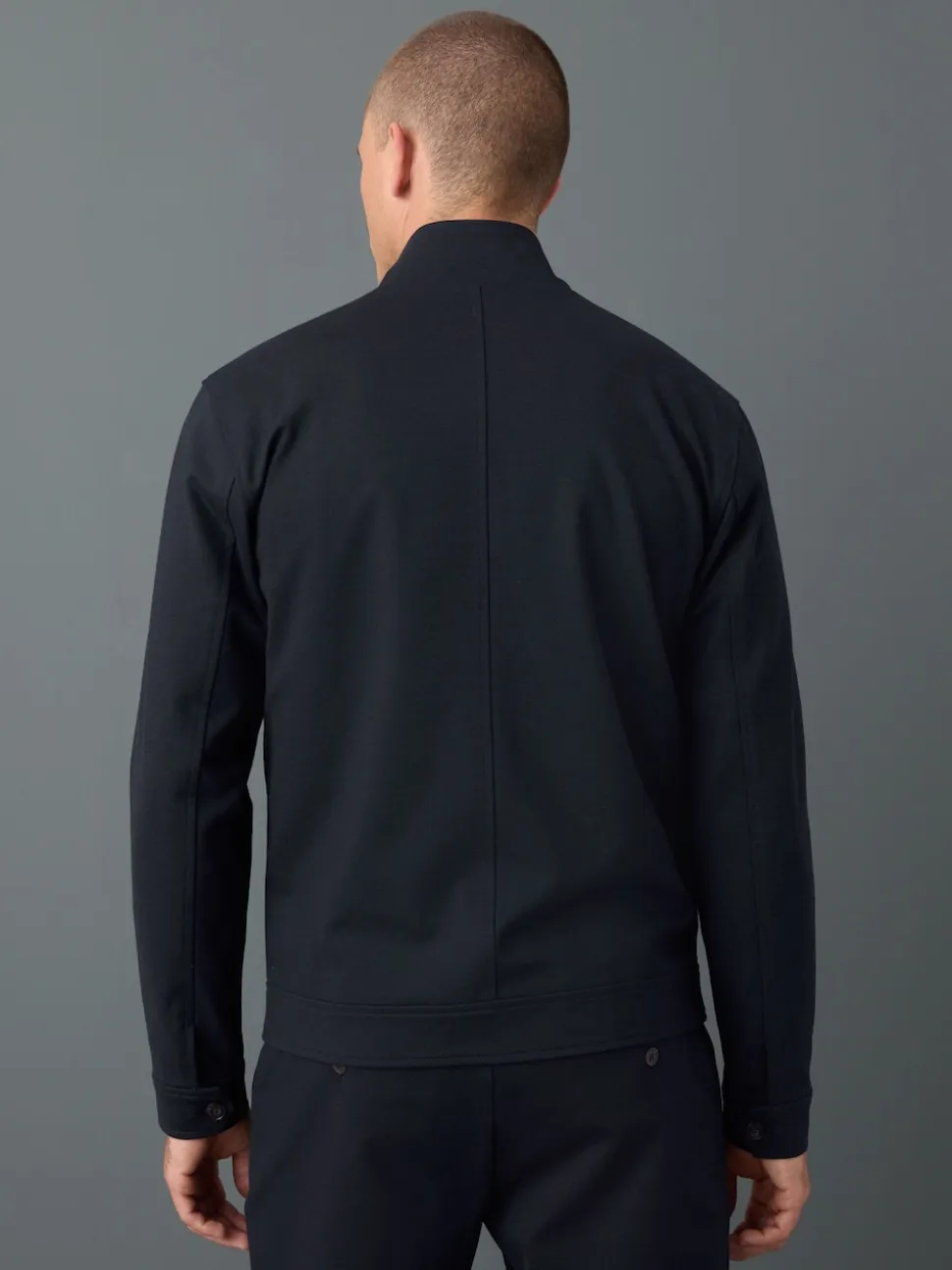 Navy Blue Premium Smart Funnel Neck Zip Through With Wool