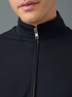 Navy Blue Premium Smart Funnel Neck Zip Through With Wool