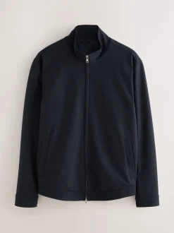 Navy Blue Premium Smart Funnel Neck Zip Through With Wool