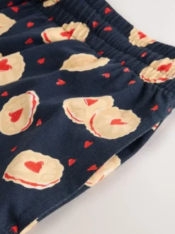 Navy Blue Printed Short Sleeve Heart Biscuit Jersey Pyjamas Set