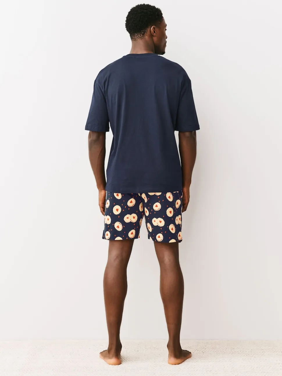 Navy Blue Printed Short Sleeve Heart Biscuit Jersey Pyjamas Set
