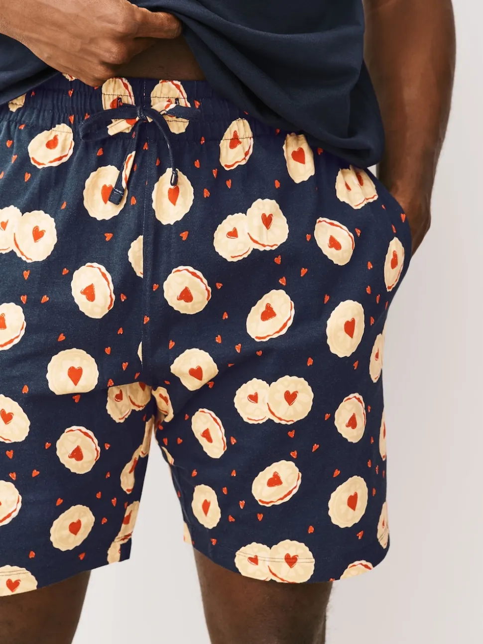 Navy Blue Printed Short Sleeve Heart Biscuit Jersey Pyjamas Set