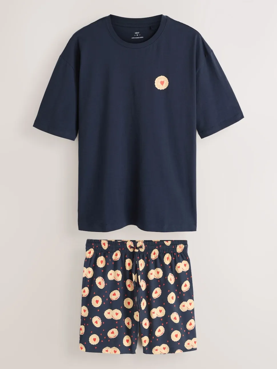 Navy Blue Printed Short Sleeve Heart Biscuit Jersey Pyjamas Set