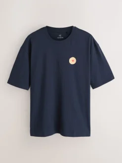 Navy Blue Printed Short Sleeve Heart Biscuit Jersey Pyjamas Set