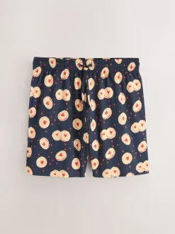 Navy Blue Printed Short Sleeve Heart Biscuit Jersey Pyjamas Set