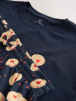 Navy Blue Printed Short Sleeve Heart Biscuit Jersey Pyjamas Set