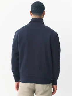 Navy Blue Quarter Zip Cotton Rich Jersey Sweatshirt